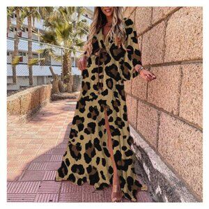 TSQ2 Plunge Leopard Oversize Kimono Maxi Dress L NWT